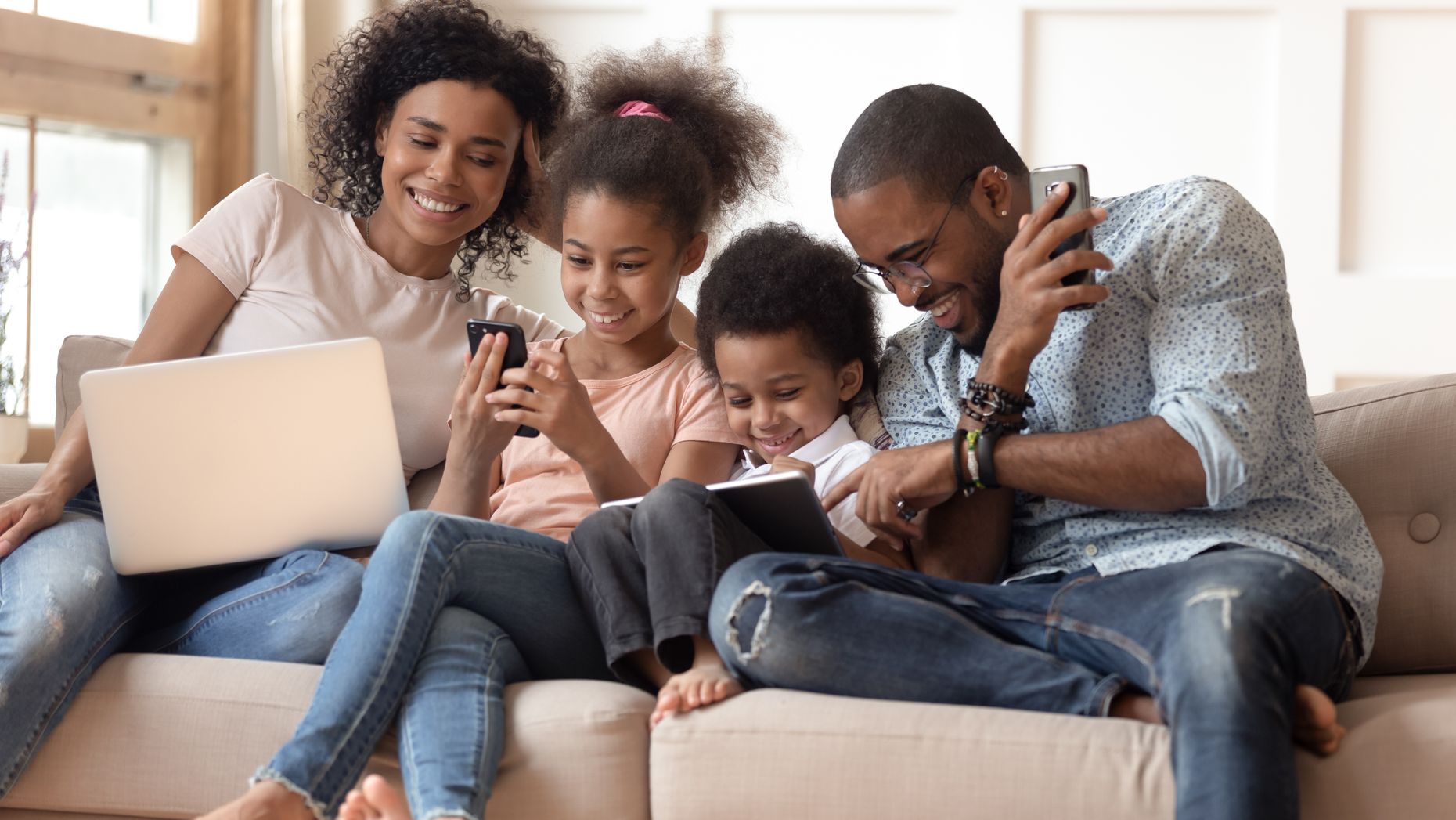 Family using a smart-home tablet