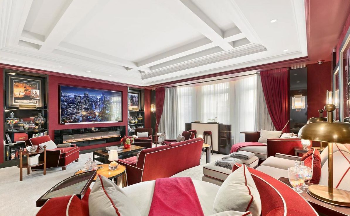 Home theater with red seating