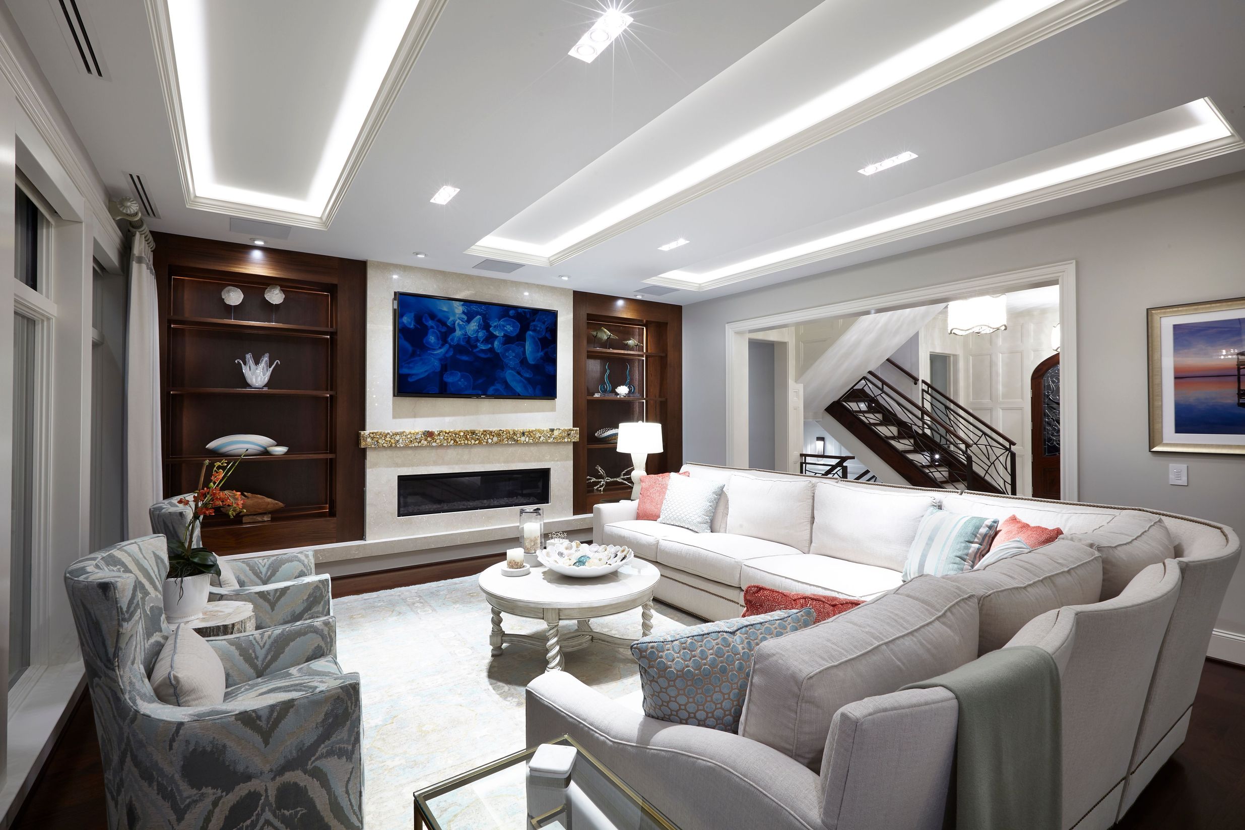 Living room with sectional and TV